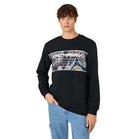 Koton 999 Erkek Siyah Baskılı Bisiklet Yaka Sweatshirt