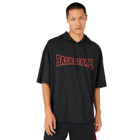 Koton 999 Erkek Siyah Kapşonlu Spor Basketbol Baskılı T-shirt
