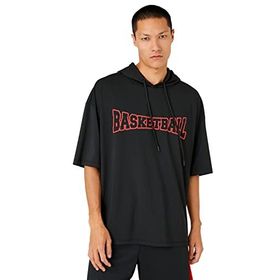Koton 999 Erkek Siyah Kapşonlu Spor Basketbol Baskılı T-shirt
