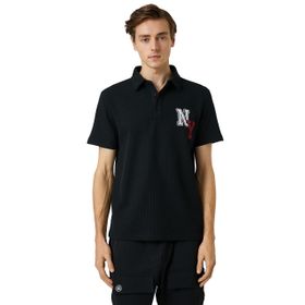 Koton 999 Erkek Siyah Kolej Polo Yaka Düğme Detaylı İşlemeli T-shirt