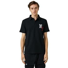 Koton 999 Erkek Siyah Kolej Polo Yaka Düğme Detaylı İşlemeli T-shirt