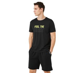 Koton 999 Erkek Siyah Spor Slogan Baskılı Bisiklet Yaka Kısa Kollu T-shirt