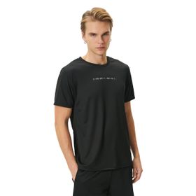 Koton 999 Erkek Siyah Spor Slogan Baskılı Bisiklet Yaka Kısa Kollu T-shirt