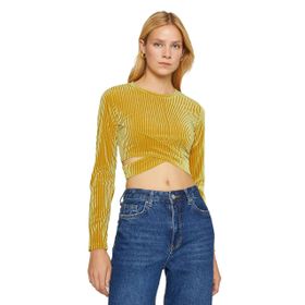 Koton 999 Kadın Crop Uzun Kollu Bisiklet Yaka Nervürlü Siyah T-shirt