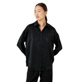 Koton 999 Kadın Saten Relax Fit Uzun Kollu Siyah Gömlek