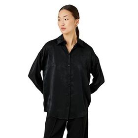 Koton 999 Kadın Saten Relax Fit Uzun Kollu Siyah Gömlek