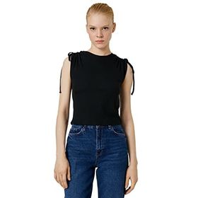 Koton 999 Kadın Siyah Crop Kolsuz Omzu Büzgü Detaylı T-shirt