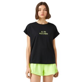 Koton 999 Kadın Slogan Baskılı Kısa Kollu Bisiklet Yaka Siyah T-shirt