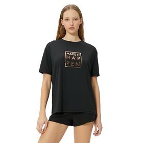 Koton 999 Kadın Slogan Baskılı Kısa Kollu Bisiklet Yaka Siyah T-shirt