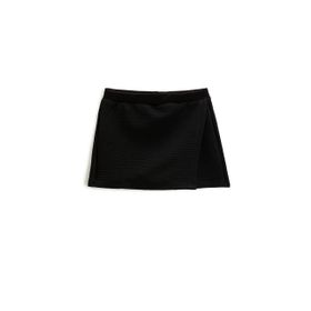 Koton 999 Kız Çocuk Siyah Basic Mini Şort Kruvaze Beli Lastikli Dokulu Etek