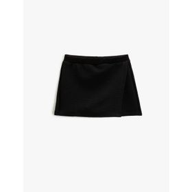 Koton 999 Kız Çocuk Siyah Basic Mini Şort Kruvaze Beli Lastikli Dokulu Etek