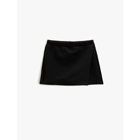Koton 999 Kız Çocuk Siyah Basic Mini Şort Kruvaze Beli Lastikli Dokulu Etek