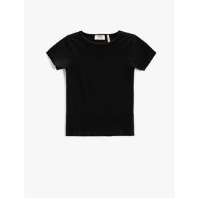 Koton 999 Kız Çocuk Siyah Basic Slim Fit Kısa Kollu Bisiklet Yaka Ribanalı T-shirt