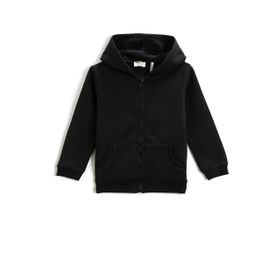 Koton 999 Kız Çocuk Siyah Fermuarlı Kapüşonlu Cepli Sweatshirt