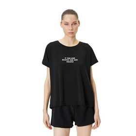 Koton 999 Slogan Baskılı Kısa Kollu Bisiklet Yaka Siyah XS Kadın T-Shirt