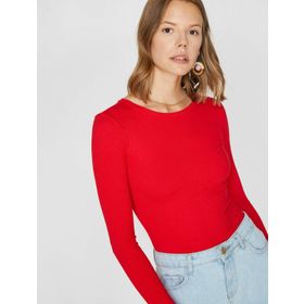 Koton 9KAK12882OK Kırmızı Bisiklet Yaka Kadın T-Shirt
