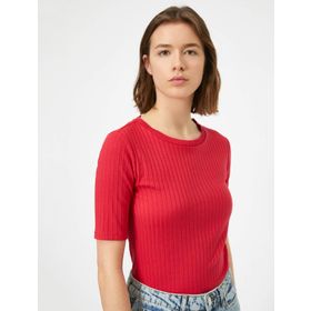 Koton 9KAK12882OK Kırmızı Bisiklet Yaka Kadın T-Shirt