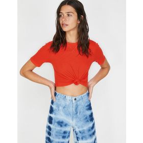 Koton 9KAK12882OK Kırmızı Bisiklet Yaka Kadın T-Shirt
