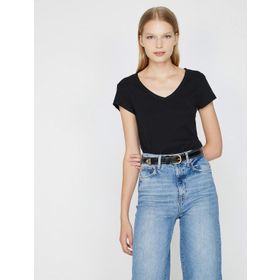 Koton 9KAK12933UK Siyah Kadın T-Shirt