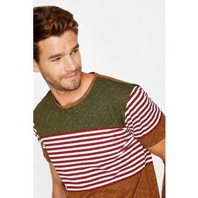 Koton 9KAM11522MK Kırmızı çizgili Erkek T-shirt