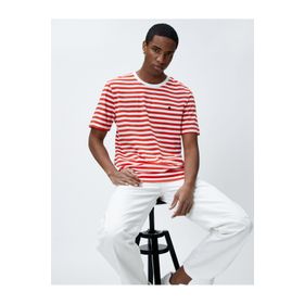Koton 9KAM11522MK Kırmızı çizgili Erkek T-shirt