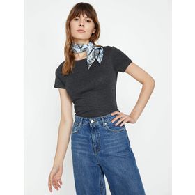 Koton 9KAM12160OK Gri Bisiklet Yaka Erkek T-shirt