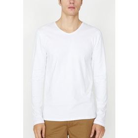 Koton 9KAM12328LK Beyaz V Yaka Erkek T-shirt