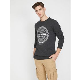 Koton 9KAM71097DK Gri Baskılı Erkek Sweatshirt