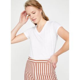 Koton 9YAK13640OK Beyaz V Yaka Kadın T-shirt