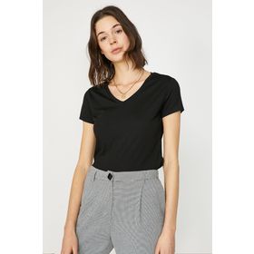Koton 9YAK13640OK Beyaz V Yaka Kadın T-shirt