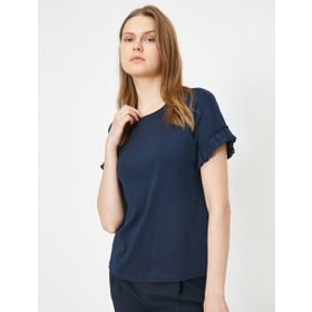 Koton 9YAK13921EK710 Bisiklet Yaka Kısa Kollu Fırfır Detaylı Kadın T-Shirt