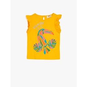 Koton 9YAK13921EK710 Bisiklet Yaka Kısa Kollu Fırfır Detaylı Kadın T-Shirt