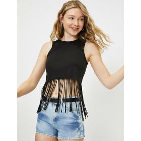 Koton 9YAL38026OK999 Püskül Detayli Crop Top Kadın Bluz