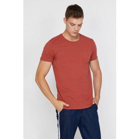 Koton 9YAM12314LK Kırmızı Bisiklet Yaka Kısa Kollu Cep Detaylı Erkek T-Shirt