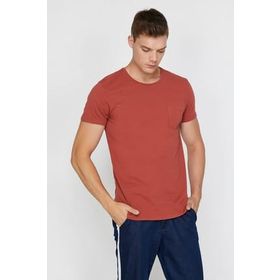 Koton 9YAM12314LK Kırmızı Bisiklet Yaka Kısa Kollu Cep Detaylı Erkek T-Shirt