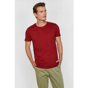 Koton 9YAM12314LK Kırmızı Bisiklet Yaka Kısa Kollu Cep Detaylı Erkek T-Shirt