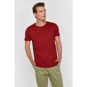 Koton 9YAM12314LK Kırmızı Bisiklet Yaka Kısa Kollu Cep Detaylı Erkek T-Shirt