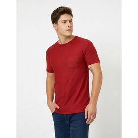 Koton 9YAM12314LK Kırmızı Bisiklet Yaka Kısa Kollu Cep Detaylı Erkek T-Shirt