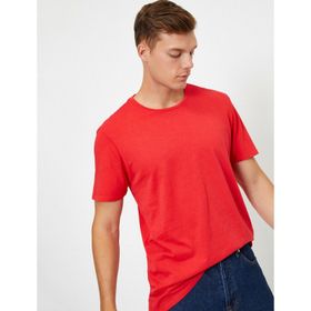 Koton 9YAM12314LK Kırmızı Bisiklet Yaka Kısa Kollu Cep Detaylı Erkek T-Shirt