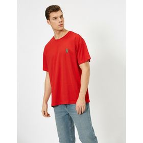 Koton 9YAM12314LK Kırmızı Bisiklet Yaka Kısa Kollu Cep Detaylı Erkek T-Shirt