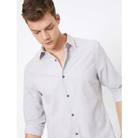 Koton 9YAM61722LW Mavi Klasik Yaka Uzun Kollu Çizgili Erkek Gömlek