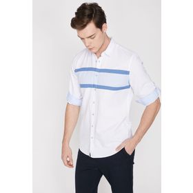 Koton 9YAM61913BW Beyaz Çizgili Erkek Gömlek
