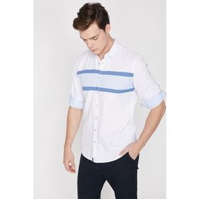 Koton 9YAM61913BW Beyaz Çizgili Erkek Gömlek