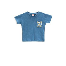 Koton Baskılı Kısa Kollu Bisiklet Yaka Pamuklu İndigo 18/24 Ay Erkek Bebek T-Shirt
