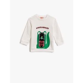 Koton Baskili Pamuklu Bisiklet Yaka Uzun Kollu Sweatshirt 1YMB18207ZK