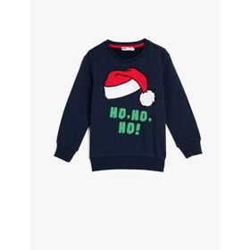 Koton Baskili Pamuklu Bisiklet Yaka Uzun Kollu Sweatshirt 1YMB18207ZK