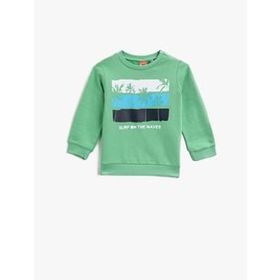Koton Baskili Pamuklu Bisiklet Yaka Uzun Kollu Sweatshirt 1YMB18207ZK