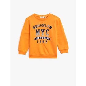 Koton Baskili Pamuklu Bisiklet Yaka Uzun Kollu Sweatshirt 1YMB18207ZK