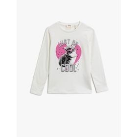 Koton Baskili Pamuklu Bisiklet Yaka Uzun Kollu Sweatshirt 1YMB18207ZK