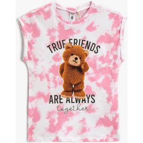 Koton Batik Desenli Kolsuz Pamuklu Kız Çocuk Teddy Bear Baskılı Tişört